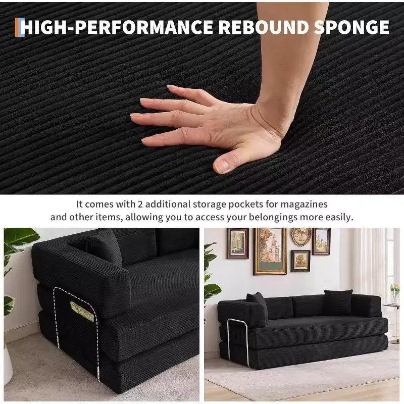 Sofá cama convertible de 78.8'' con almohadas, sofá de pana 5 en 1, sofá plegable con estructura de forma fija, no requiere montaje