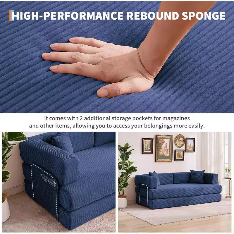 Sofá cama convertible de 78.8'' con almohadas, sofá de pana 5 en 1, sofá plegable con estructura de forma fija, no requiere montaje