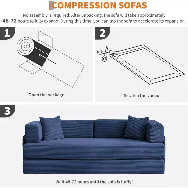 Sofá cama convertible de 78.8'' con almohadas, sofá de pana 5 en 1, sofá plegable con estructura de forma fija, no requiere montaje