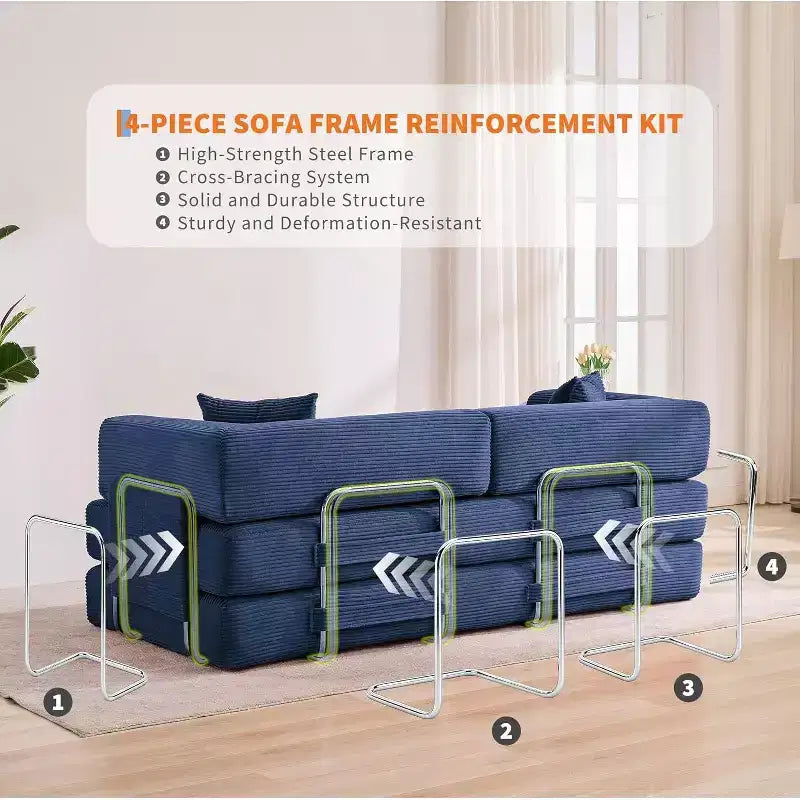 Sofá cama convertible de 78.8'' con almohadas, sofá de pana 5 en 1, sofá plegable con estructura de forma fija, no requiere montaje