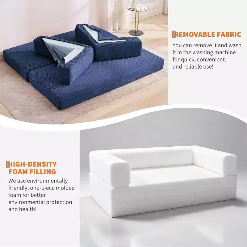 Sofá cama convertible de 78.8'' con almohadas, sofá de pana 5 en 1, sofá plegable con estructura de forma fija, no requiere montaje