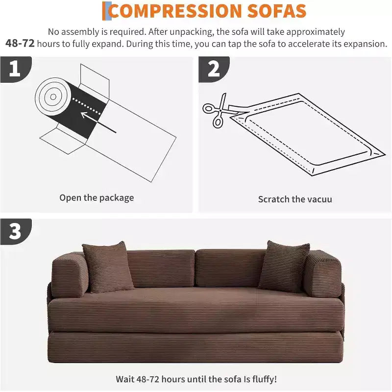Sofá cama convertible de 78.8'' con almohadas, sofá de pana 5 en 1, sofá plegable con estructura de forma fija, no requiere montaje