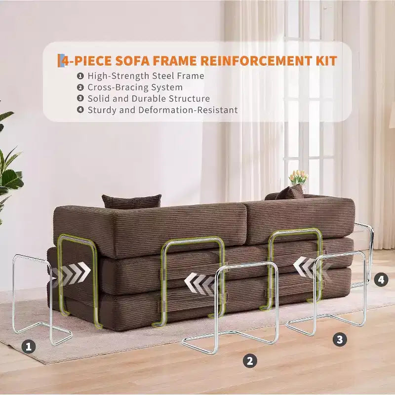 Sofá cama convertible de 78.8'' con almohadas, sofá de pana 5 en 1, sofá plegable con estructura de forma fija, no requiere montaje