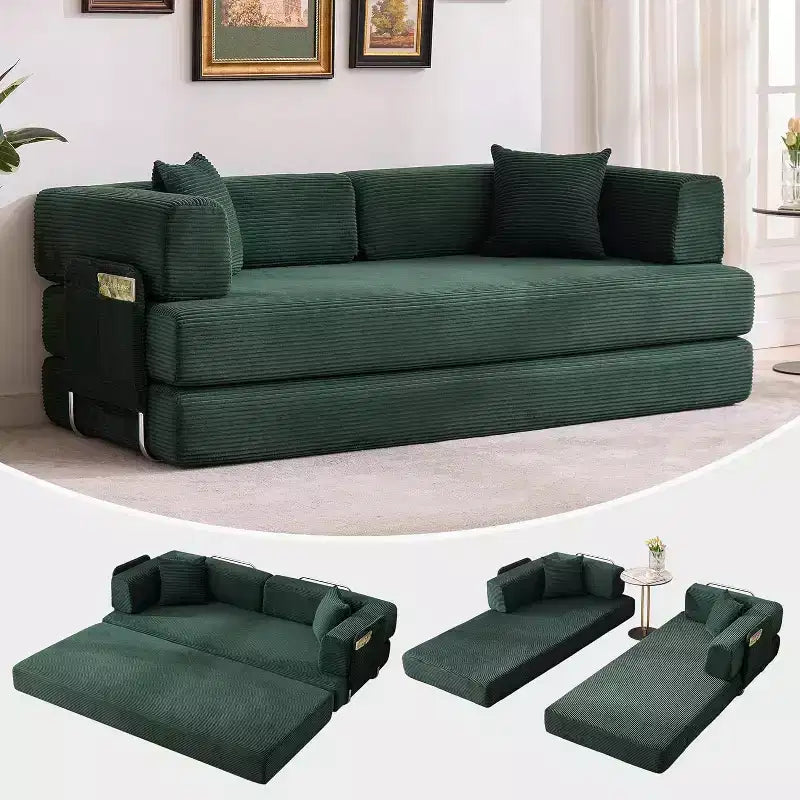 Sofá cama convertible de 78.8'' con almohadas, sofá de pana 5 en 1, sofá plegable con estructura de forma fija, no requiere montaje