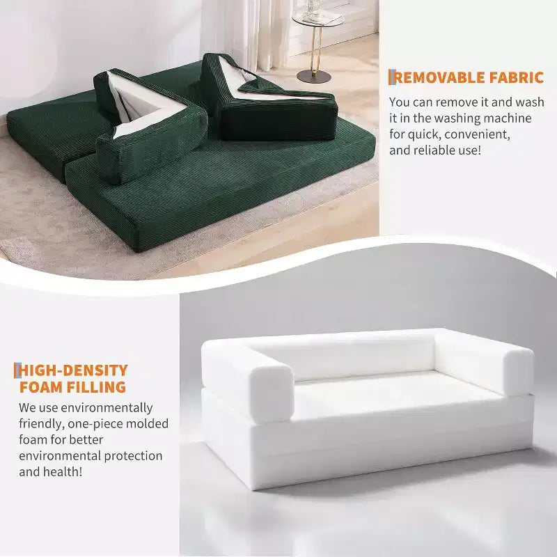 Sofá cama convertible de 78.8'' con almohadas, sofá de pana 5 en 1, sofá plegable con estructura de forma fija, no requiere montaje