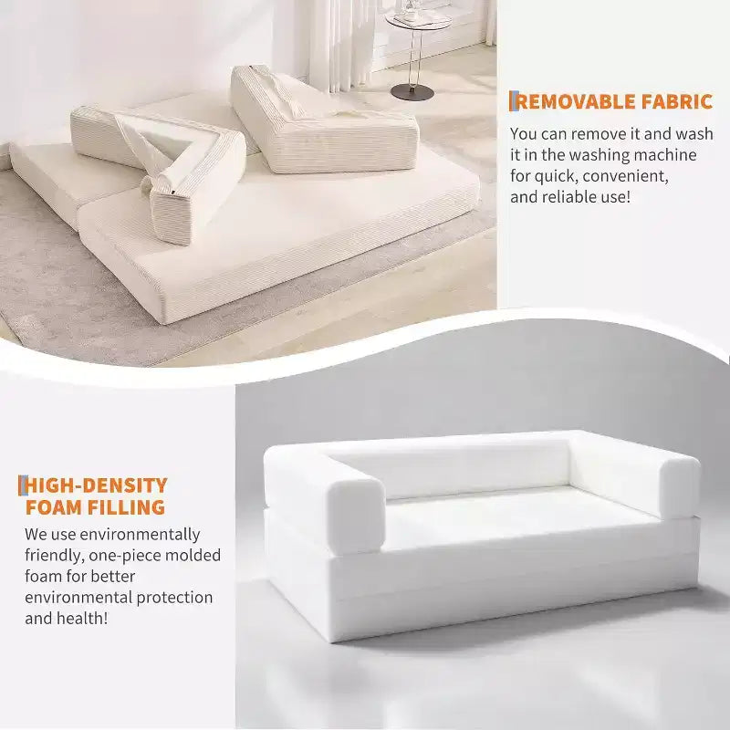 Sofá cama convertible de 78.8'' con almohadas, sofá de pana 5 en 1, sofá plegable con estructura de forma fija, no requiere montaje