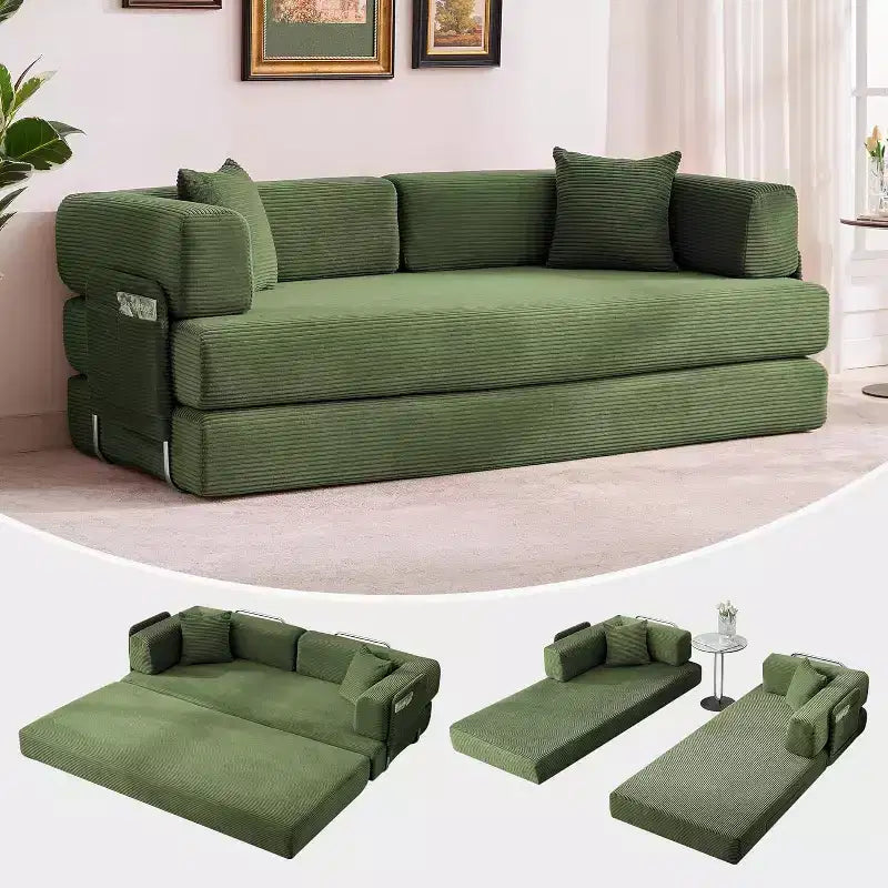 Sofá cama convertible de 78.8'' con almohadas, sofá de pana 5 en 1, sofá plegable con estructura de forma fija, no requiere montaje