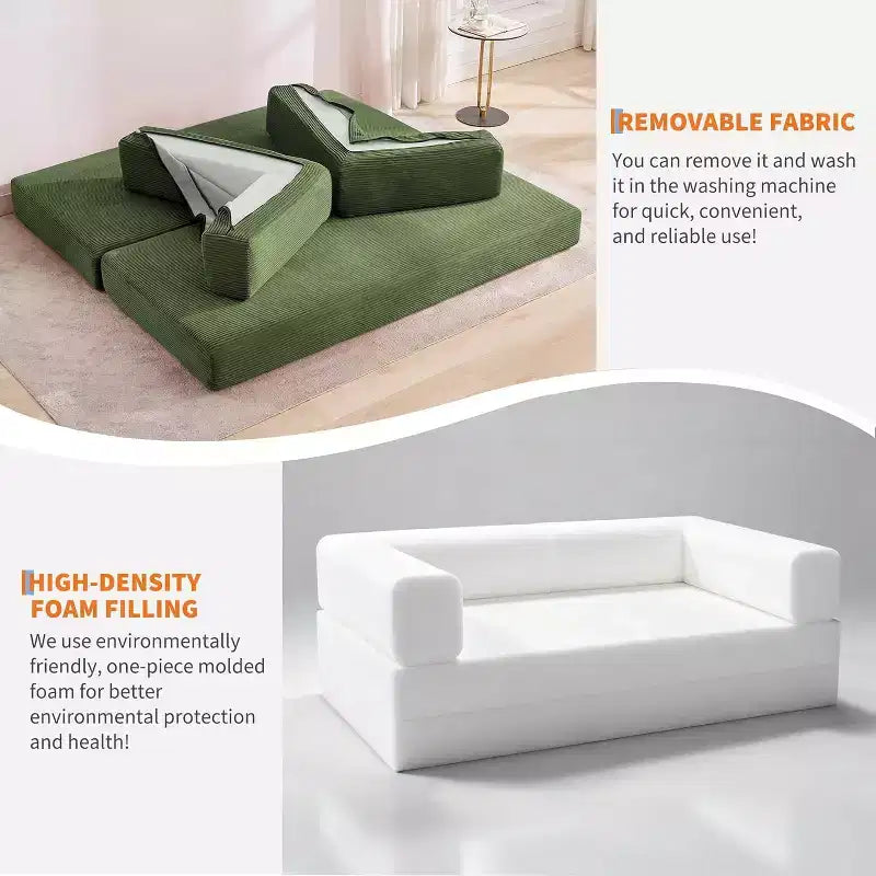 Sofá cama convertible de 78.8'' con almohadas, sofá de pana 5 en 1, sofá plegable con estructura de forma fija, no requiere montaje