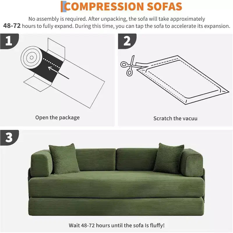 Sofá cama convertible de 78.8'' con almohadas, sofá de pana 5 en 1, sofá plegable con estructura de forma fija, no requiere montaje