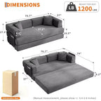 Sofá cama convertible de 78.8'' con almohadas, sofá de pana 5 en 1, sofá plegable con estructura de forma fija, no requiere montaje
