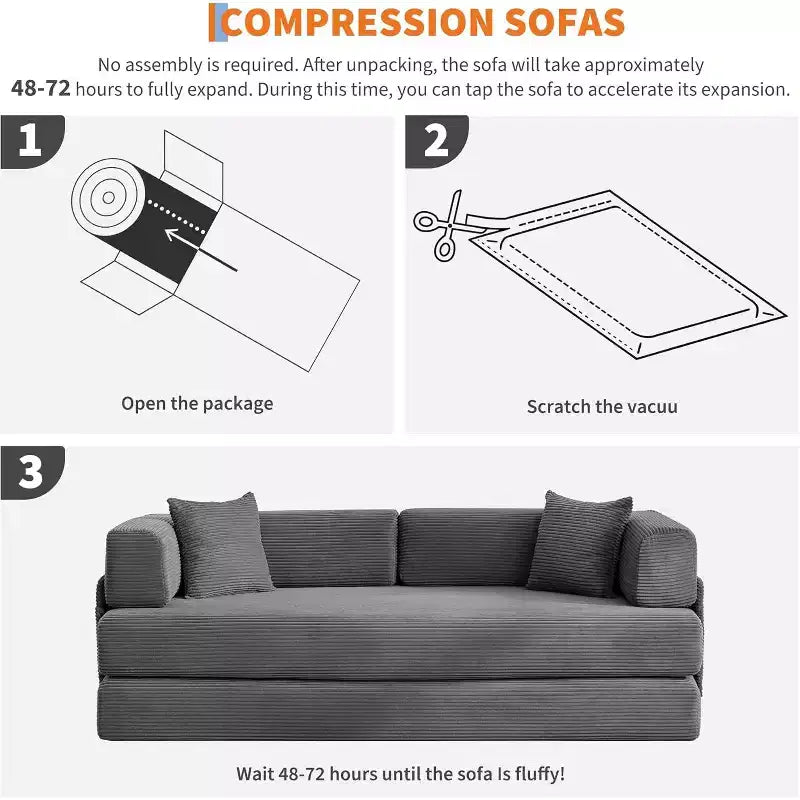 Sofá cama convertible de 78.8'' con almohadas, sofá de pana 5 en 1, sofá plegable con estructura de forma fija, no requiere montaje