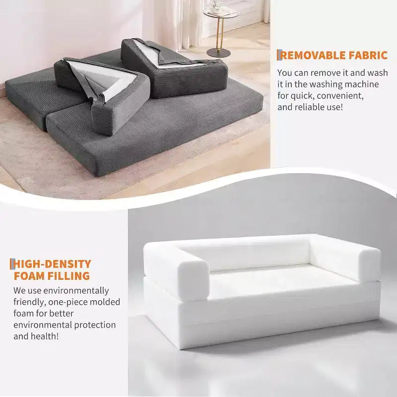 Sofá cama convertible de 78.8'' con almohadas, sofá de pana 5 en 1, sofá plegable con estructura de forma fija, no requiere montaje