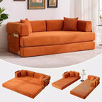 Sofá cama convertible de 78.8'' con almohadas, sofá de pana 5 en 1, sofá plegable con estructura de forma fija, no requiere montaje