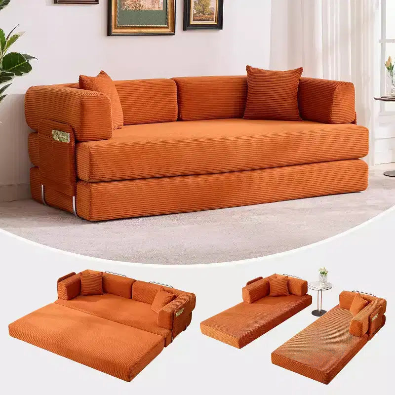 Sofá cama convertible de 78.8'' con almohadas, sofá de pana 5 en 1, sofá plegable con estructura de forma fija, no requiere montaje