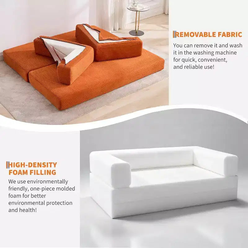 Sofá cama convertible de 78.8'' con almohadas, sofá de pana 5 en 1, sofá plegable con estructura de forma fija, no requiere montaje
