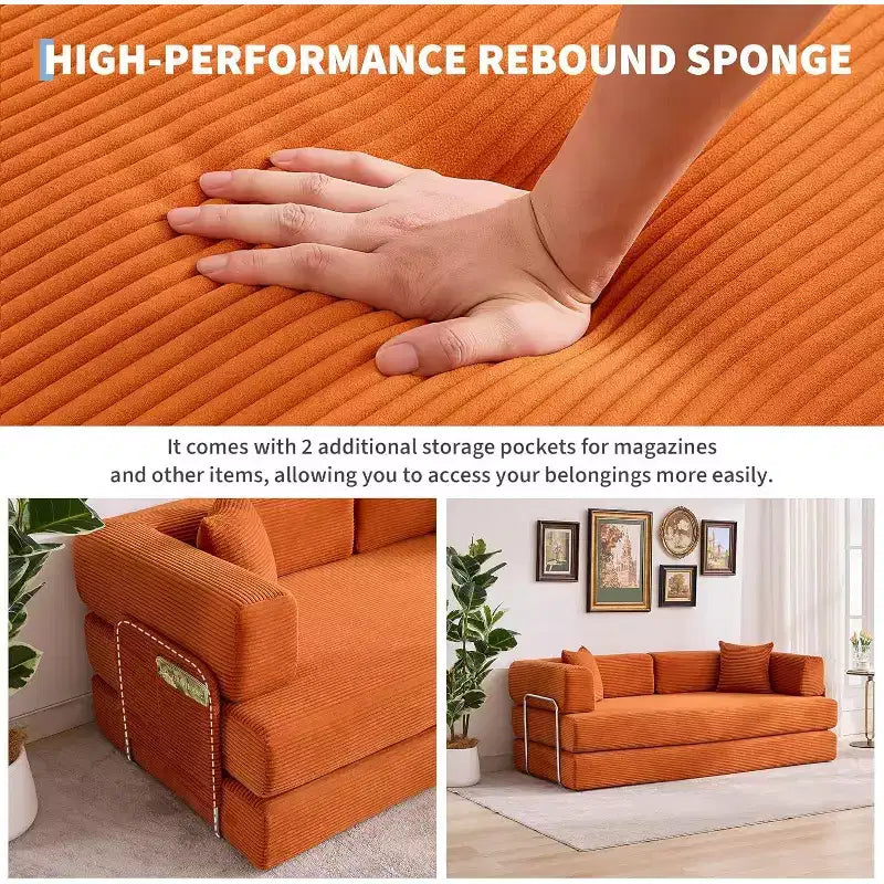 Sofá cama convertible de 78.8'' con almohadas, sofá de pana 5 en 1, sofá plegable con estructura de forma fija, no requiere montaje