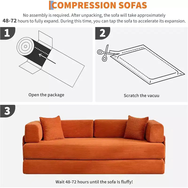 Sofá cama convertible de 78.8'' con almohadas, sofá de pana 5 en 1, sofá plegable con estructura de forma fija, no requiere montaje