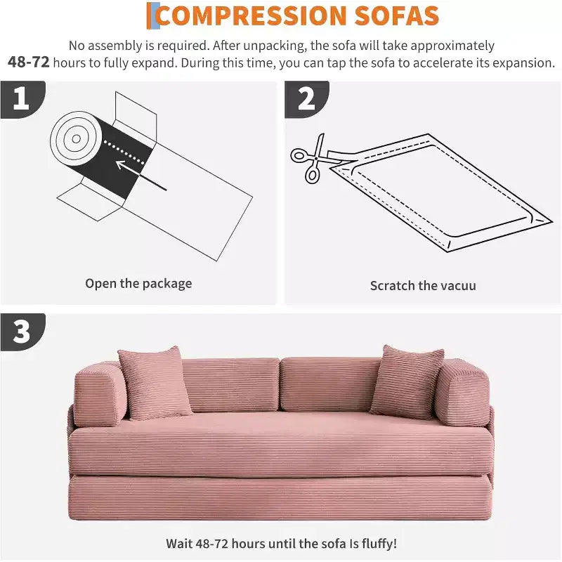 Sofá cama convertible de 78.8'' con almohadas, sofá de pana 5 en 1, sofá plegable con estructura de forma fija, no requiere montaje