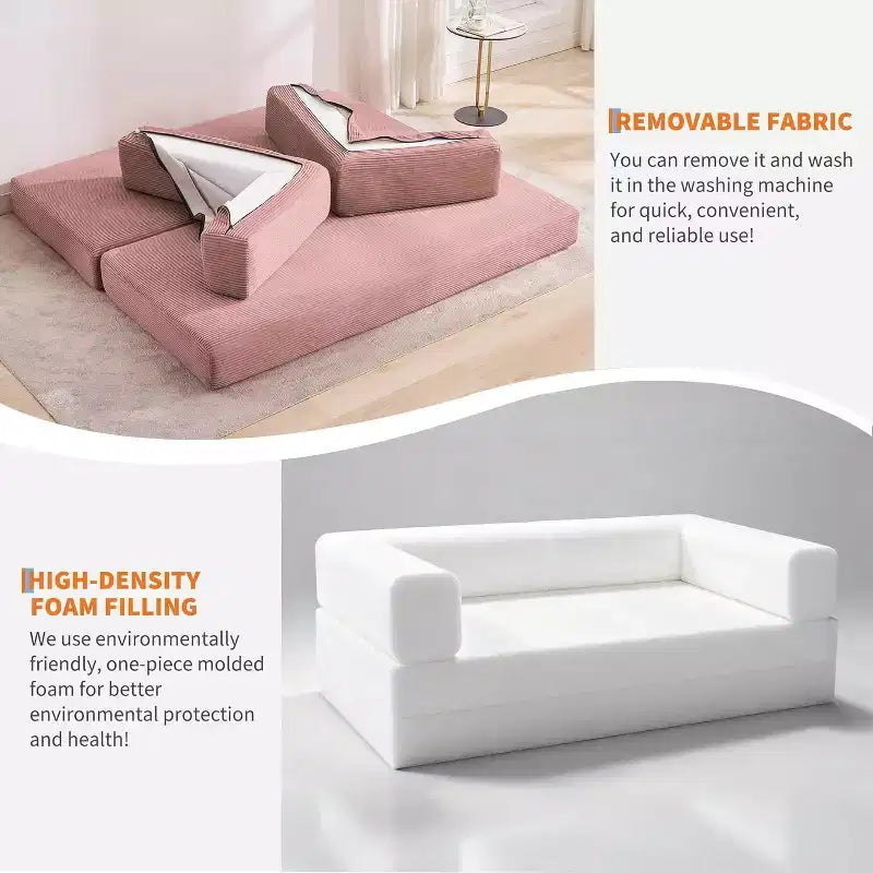 Sofá cama convertible de 78.8'' con almohadas, sofá de pana 5 en 1, sofá plegable con estructura de forma fija, no requiere montaje