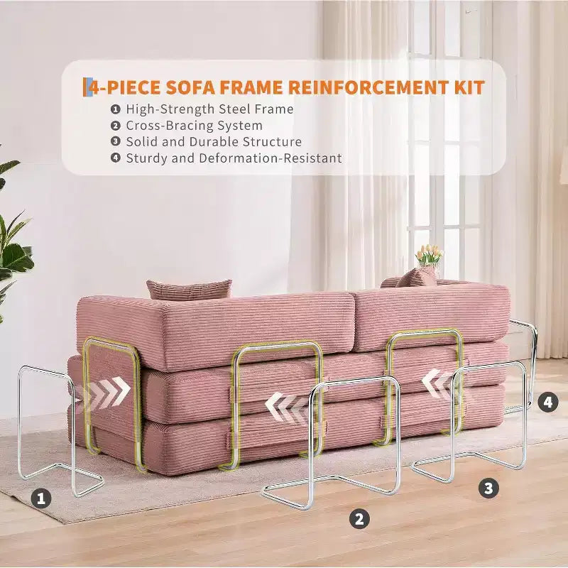 Sofá cama convertible de 78.8'' con almohadas, sofá de pana 5 en 1, sofá plegable con estructura de forma fija, no requiere montaje