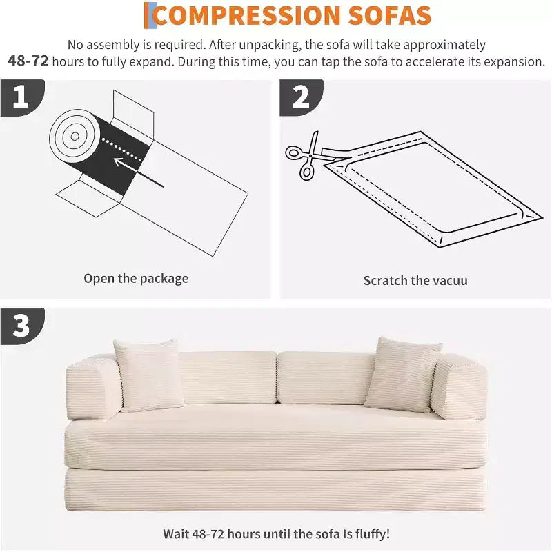 Sofá cama convertible de 78.8'' con almohadas, sofá de pana 5 en 1, sofá plegable con estructura de forma fija, no requiere montaje