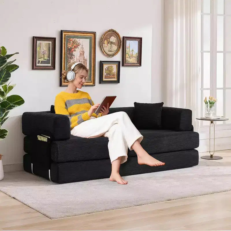Sofá cama convertible de 78.8'' con almohadas, sofá de pana 5 en 1, sofá plegable con estructura de forma fija, no requiere montaje