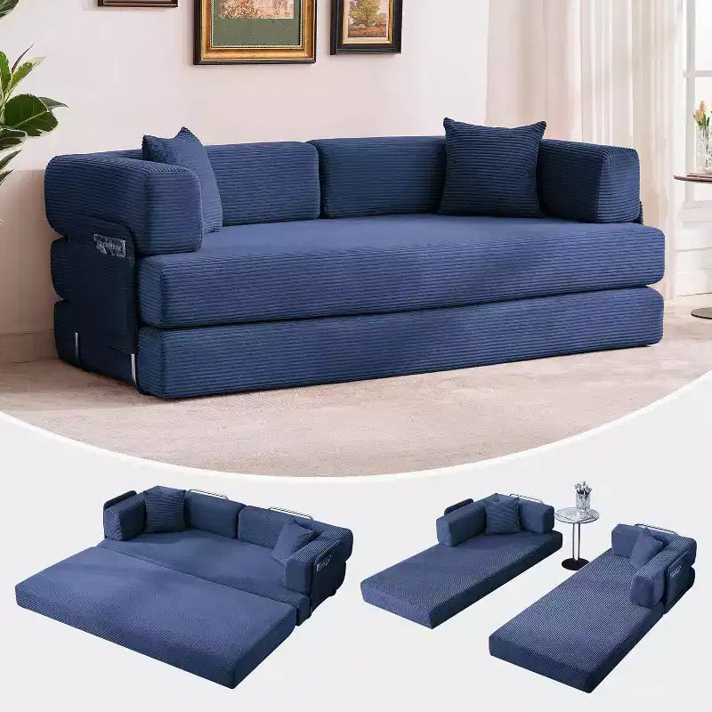 Sofá cama convertible de 78.8'' con almohadas, sofá de pana 5 en 1, sofá plegable con estructura de forma fija, no requiere montaje
