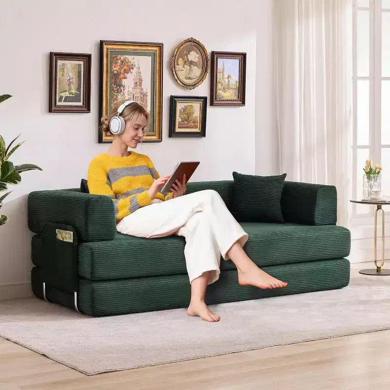 Sofá cama convertible de 78.8'' con almohadas, sofá de pana 5 en 1, sofá plegable con estructura de forma fija, no requiere montaje
