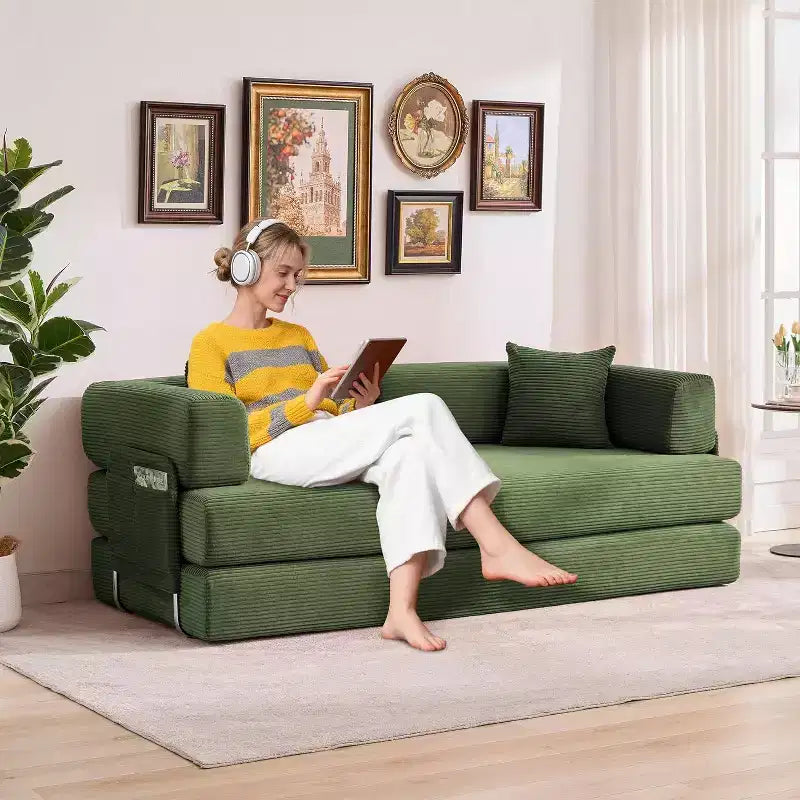 Sofá cama convertible de 78.8'' con almohadas, sofá de pana 5 en 1, sofá plegable con estructura de forma fija, no requiere montaje