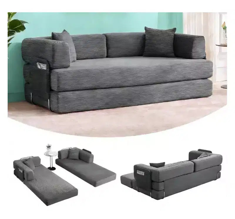 Sofá cama convertible de 78.8'' con almohadas, sofá de pana 5 en 1, sofá plegable con estructura de forma fija, no requiere montaje