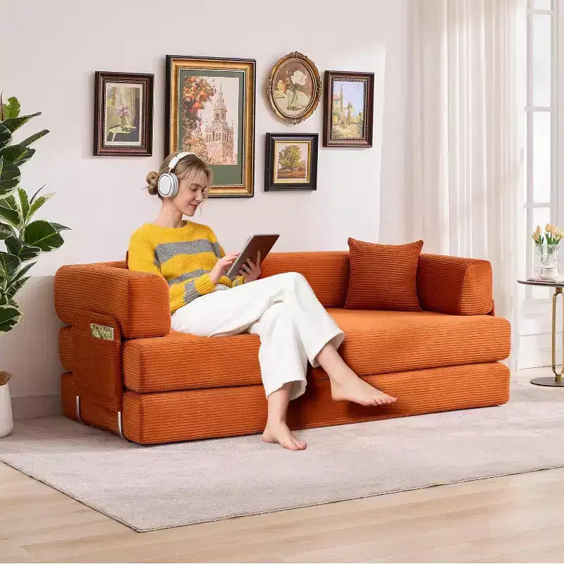 Sofá cama convertible de 78.8'' con almohadas, sofá de pana 5 en 1, sofá plegable con estructura de forma fija, no requiere montaje