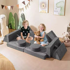 Costway Sofá Modular Infantil de 14 Piezas, Sofá Seccional para Niños Pequeños, Juego de Cojines Suaves Azul/Gris/Amarillo