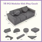 Costway Sofá Modular Infantil de 14 Piezas, Sofá Seccional para Niños Pequeños, Juego de Cojines Suaves Azul/Gris/Amarillo