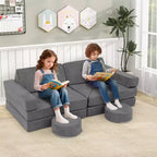 Costway Sofá Modular Infantil de 14 Piezas, Sofá Seccional para Niños Pequeños, Juego de Cojines Suaves Azul/Gris/Amarillo