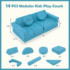 Costway Sofá Modular Infantil de 14 Piezas, Sofá Seccional para Niños Pequeños, Juego de Cojines Suaves Azul/Gris/Amarillo