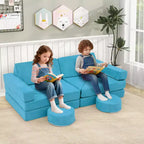 Costway Sofá Modular Infantil de 14 Piezas, Sofá Seccional para Niños Pequeños, Juego de Cojines Suaves Azul/Gris/Amarillo