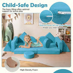 Costway Sofá Modular Infantil de 14 Piezas, Sofá Seccional para Niños Pequeños, Juego de Cojines Suaves Azul/Gris/Amarillo