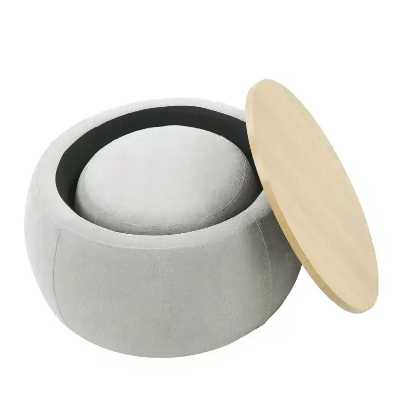 Juego de otomanas redondas Homy Casa con tapa de bandeja de madera extraíble y reposapiés, para sala de estar y dormitorio