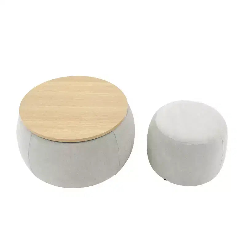 Juego de otomanas redondas Homy Casa con tapa de bandeja de madera extraíble y reposapiés, para sala de estar y dormitorio
