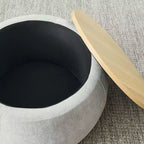 Juego de otomanas redondas Homy Casa con tapa de bandeja de madera extraíble y reposapiés, para sala de estar y dormitorio