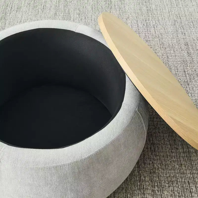 Juego de otomanas redondas Homy Casa con tapa de bandeja de madera extraíble y reposapiés, para sala de estar y dormitorio