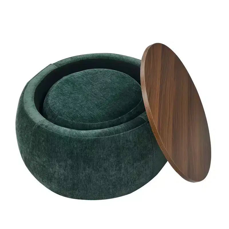 Juego de otomanas redondas Homy Casa con tapa de bandeja de madera extraíble y reposapiés, para sala de estar y dormitorio
