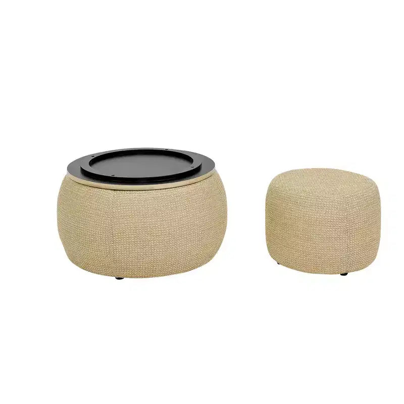 Juego de otomanas redondas Homy Casa con tapa de bandeja de madera extraíble y reposapiés, para sala de estar y dormitorio