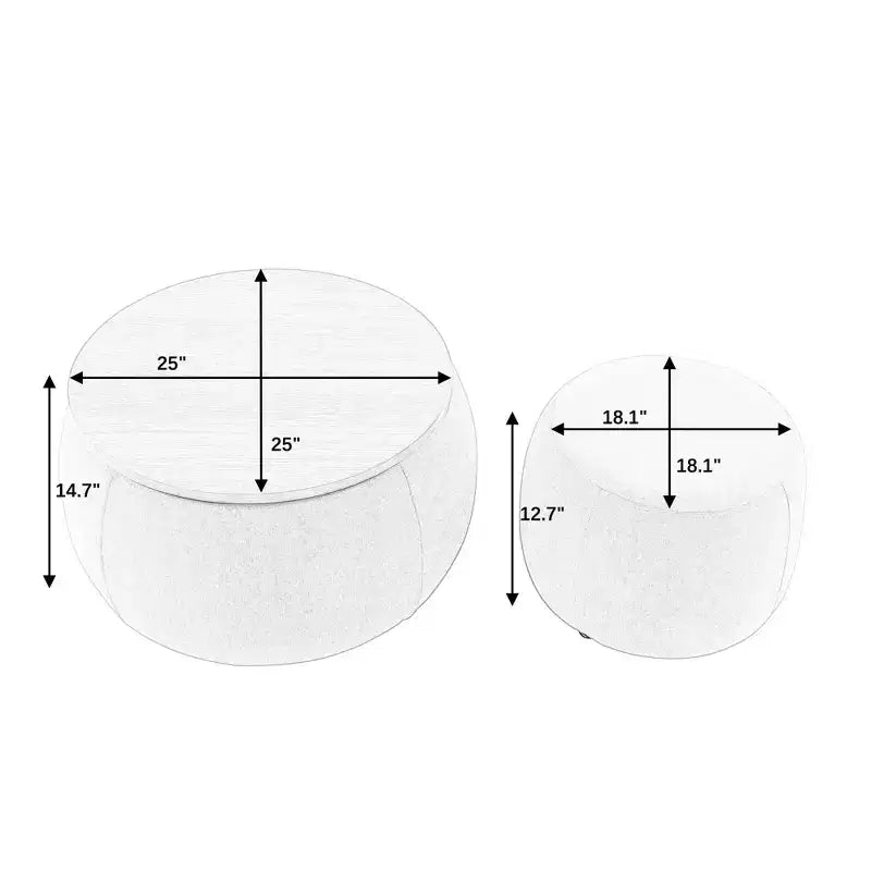Juego de otomanas redondas Homy Casa con tapa de bandeja de madera extraíble y reposapiés, para sala de estar y dormitorio