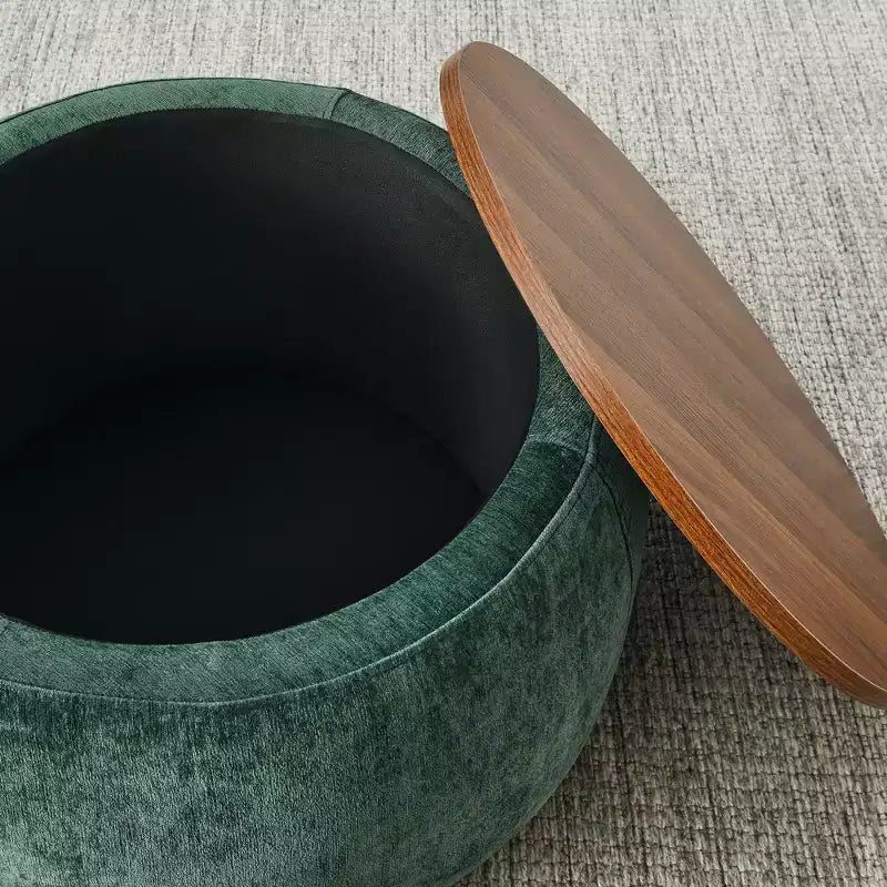 Juego de otomanas redondas Homy Casa con tapa de bandeja de madera extraíble y reposapiés, para sala de estar y dormitorio