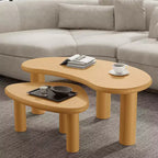 MAYEERTY Juego de mesas de centro de madera maciza con forma de anacardo en color negro para sala de estar dormitorio beige