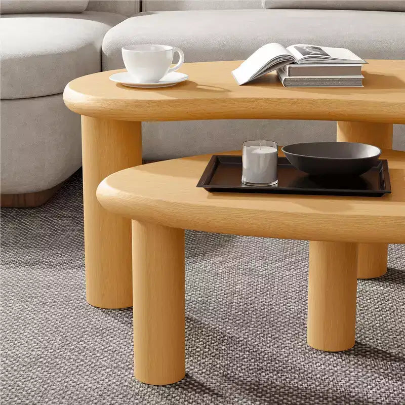 MAYEERTY Juego de mesas de centro de madera maciza con forma de anacardo en color negro para sala de estar dormitorio beige