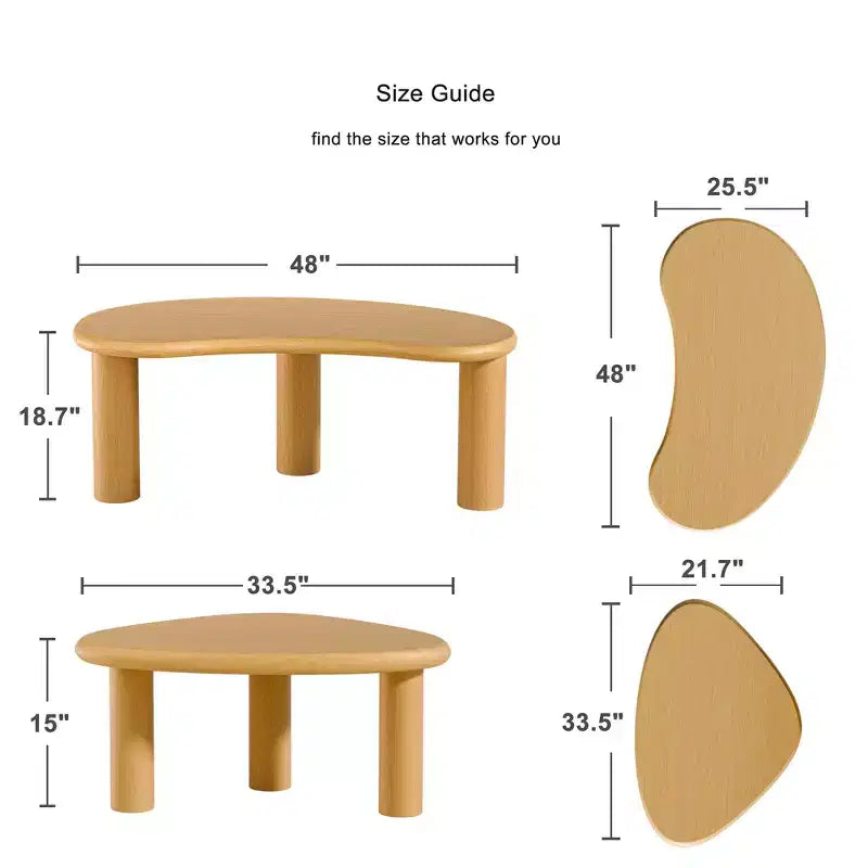 MAYEERTY Juego de mesas de centro de madera maciza con forma de anacardo en color negro para sala de estar dormitorio beige