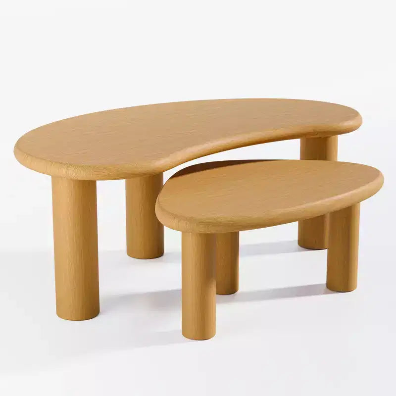 MAYEERTY Juego de mesas de centro de madera maciza con forma de anacardo en color negro para sala de estar dormitorio beige