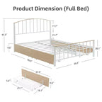 Base de cama de plataforma metálica, Full/Queen, con cabecero y amplio almacenaje, no necesita somier, Blanca
